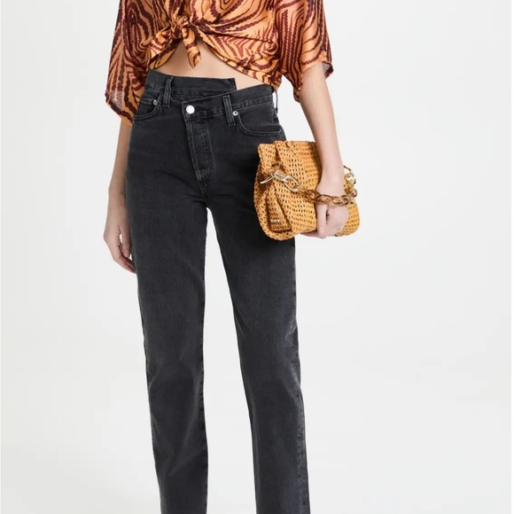 Agolde Pants - Agolde NWT Black Criss Cross Straight Jeans 25 Raw Hem
